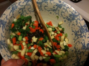 Diced vegetables in a bowl