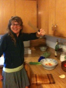 Carly cutting vegtables for potato salad