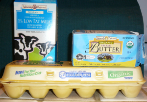 Milk, Butter, eggs cartons